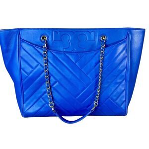 Tory Burch Blue Quilted Leather Alexa Tote